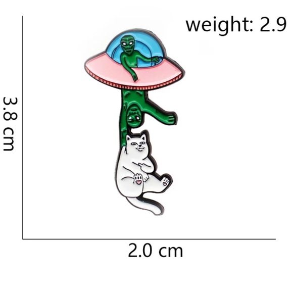 Funny Space Cat Alien Enamel Pin Astronomy UFO - Picture 5 of 6